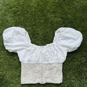 Reformation Alayna Linen Top 1/2 Corset in White/Burlap Sz 6